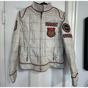 Vintage Marcia Collection White Leather Racing Club Moto Jacket XL Women